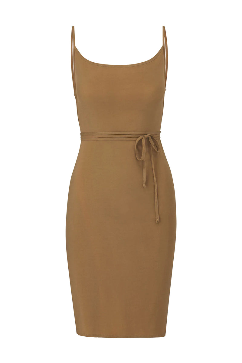 The K.M. Tie Midi Dress - Sandstone