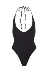 The Solid Lange Halter One Piece - Black - BLVD