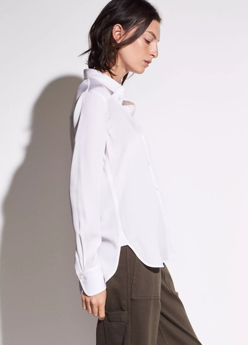 Slim Fitted Stretch-Silk Blouse - Off-White