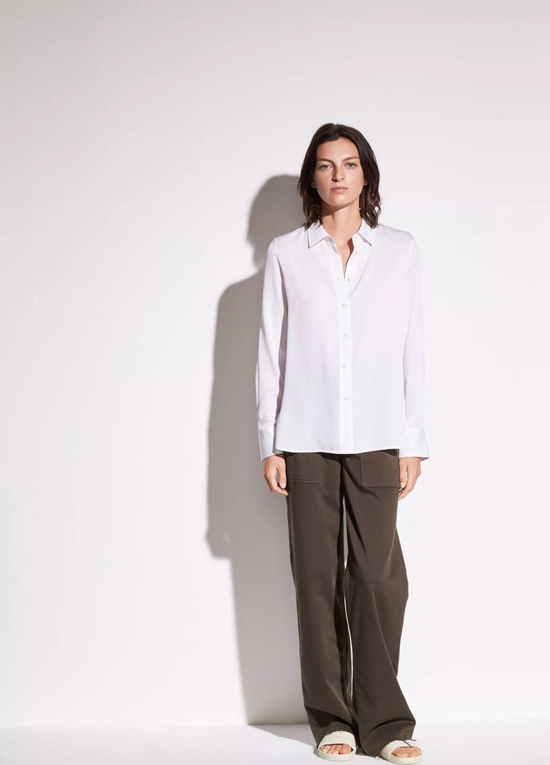 Slim Fitted Stretch-Silk Blouse - Off-White