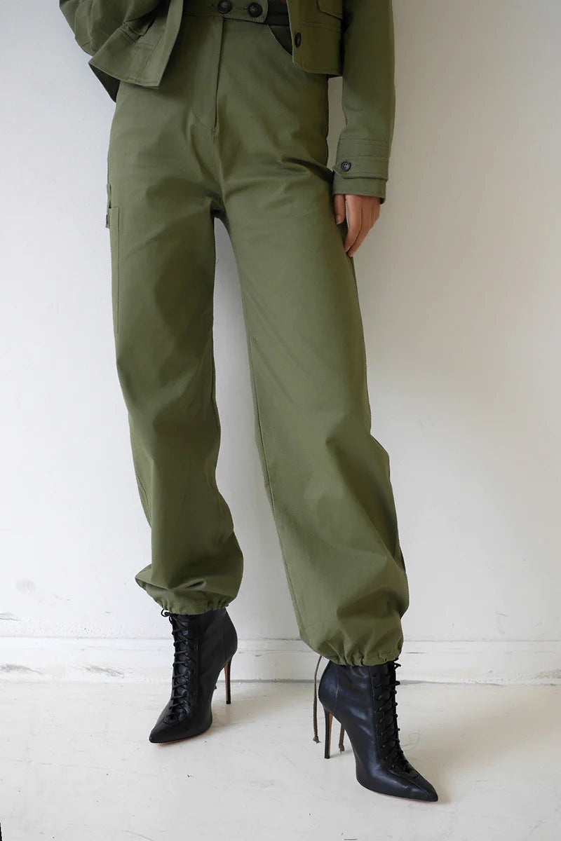 Ladies Woven Cinched Ankle Trouser - Fern