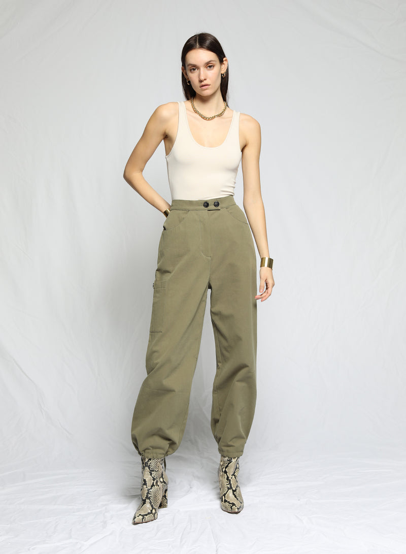 Ladies Woven Cinched Ankle Trouser - Fern
