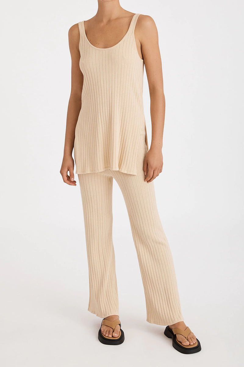 Knitted Cotton Rib Pant - Camel