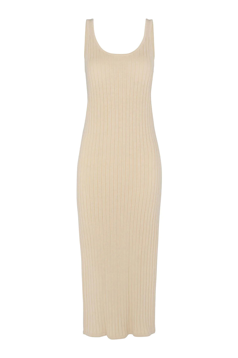 Knitted Cotton Rib Dress - Camel