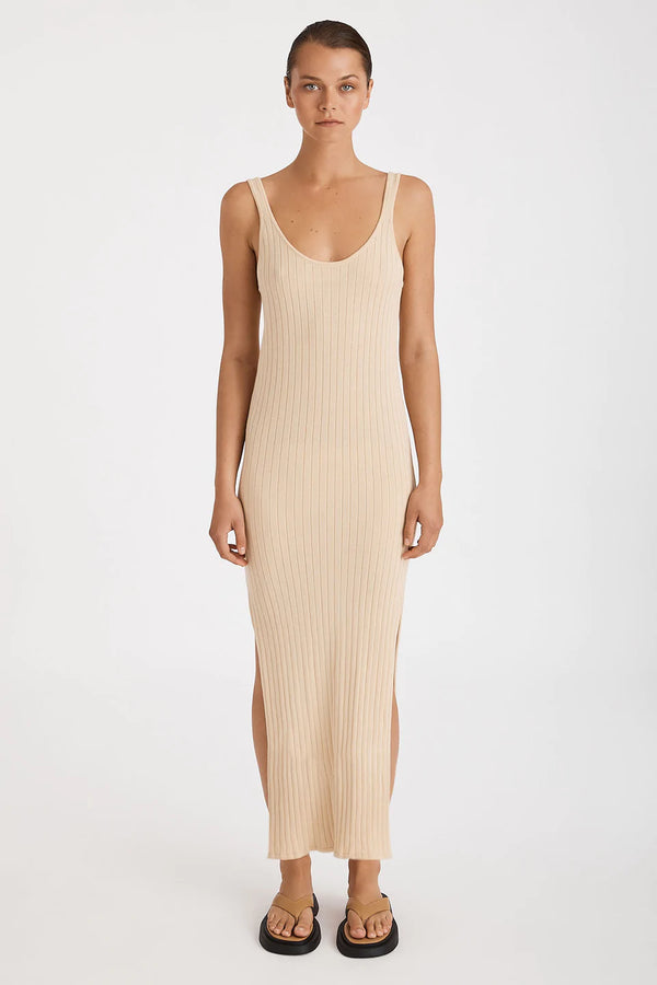 Knitted Cotton Rib Dress - Camel