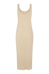 Knitted Cotton Rib Dress - Camel