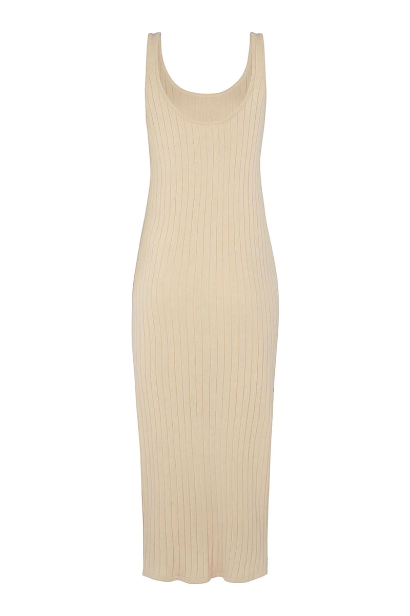 Knitted Cotton Rib Dress - Camel