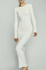 Long Sleeve Crewneck Dress Maxi - Cream