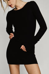 Long Sleeve Crewneck Dress Mini - Black