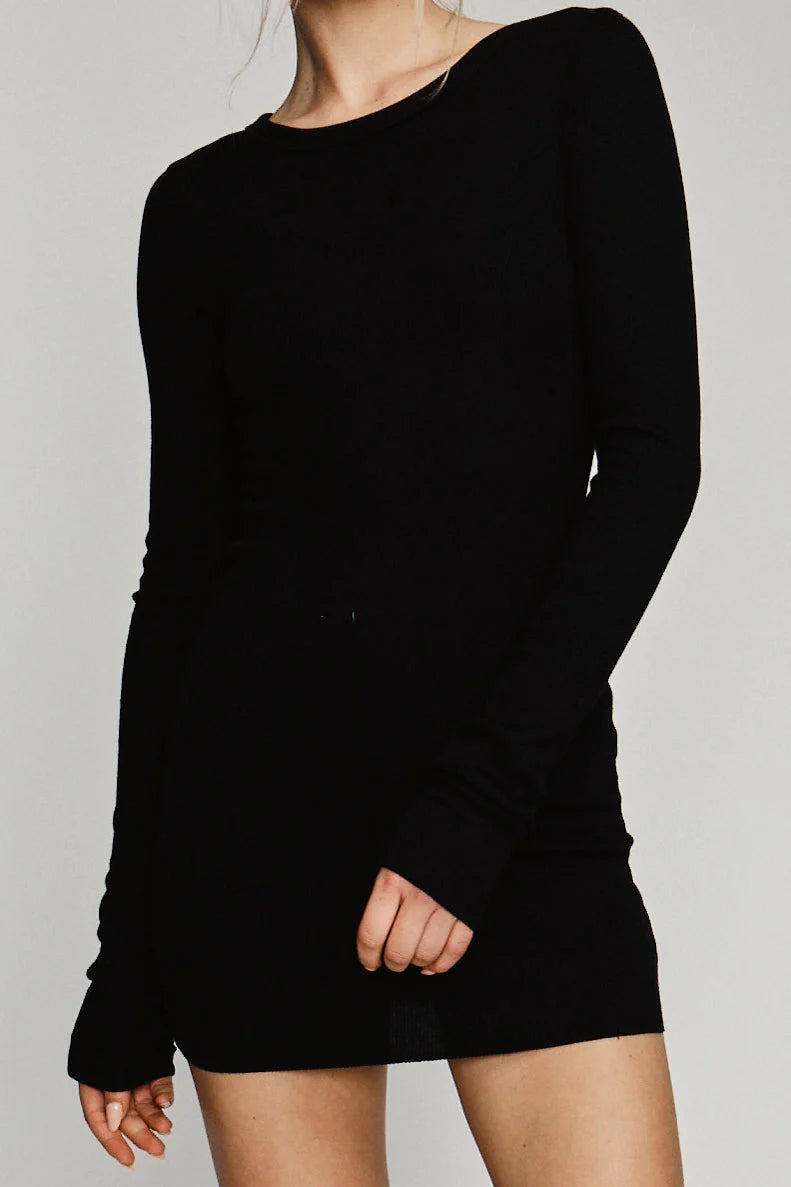Long Sleeve Crewneck Dress Mini - Black