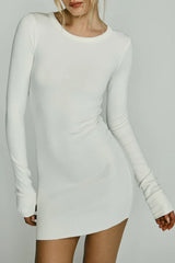 Long Sleeve Crewneck Dress Mini - Cream