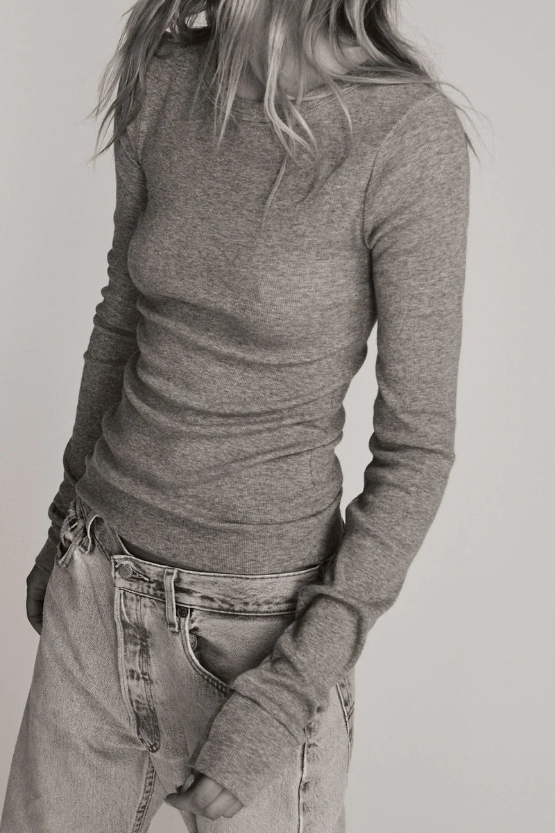 Long Sleeve Fitted Top - Heather Grey