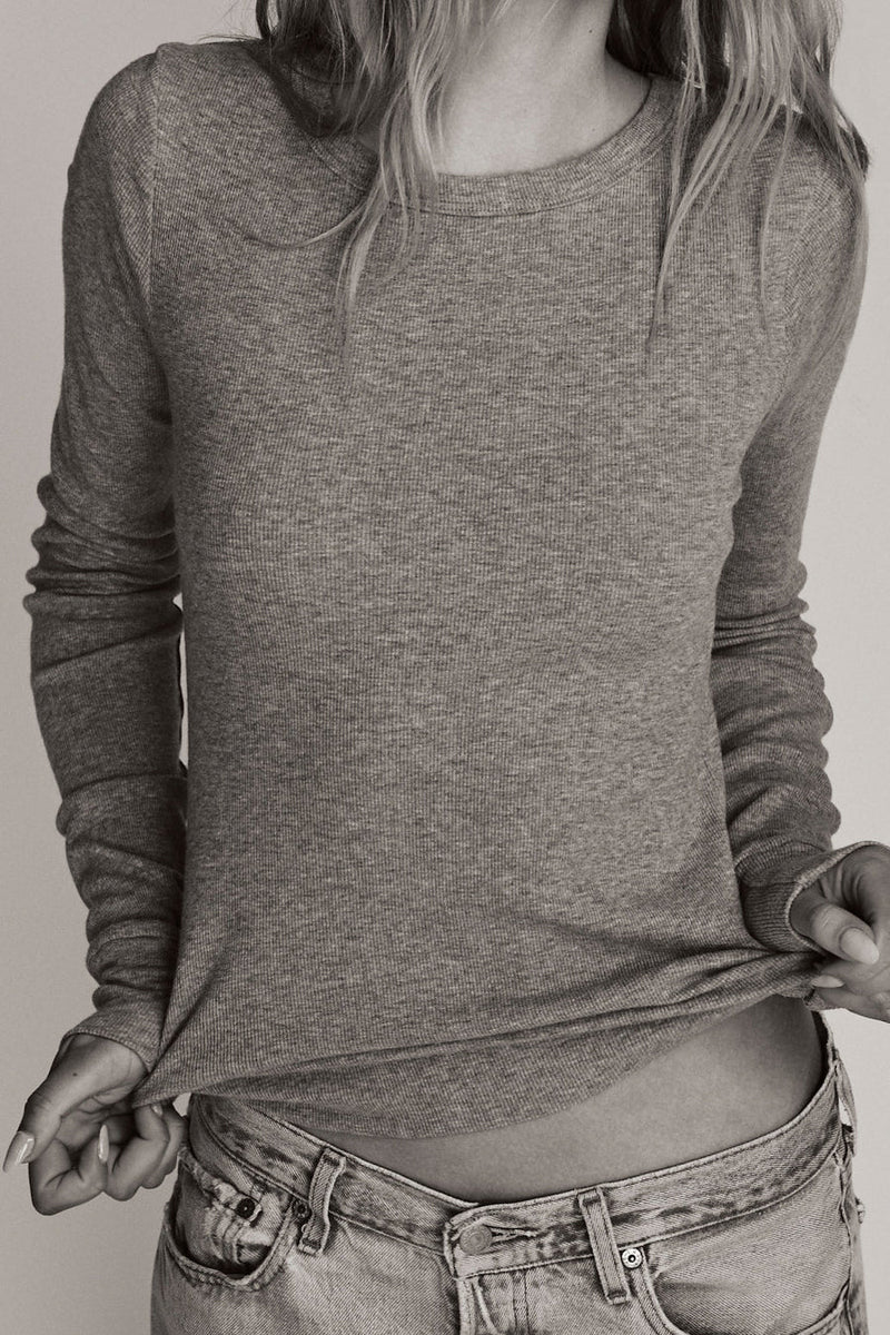 Long Sleeve Fitted Top - Heather Grey
