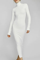 Long Sleeve Turtleneck Dress Maxi - Cream