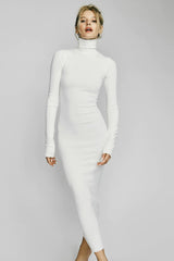 Long Sleeve Turtleneck Dress Maxi - Cream