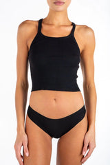 Cropped Thin Strap Fitted Tank - Black