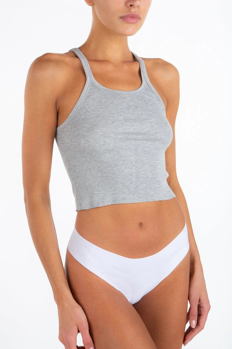 Cropped Thin Strap Fitted Tank - Heather Grey