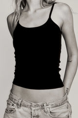 Thin Strap Fitted Tank - Black