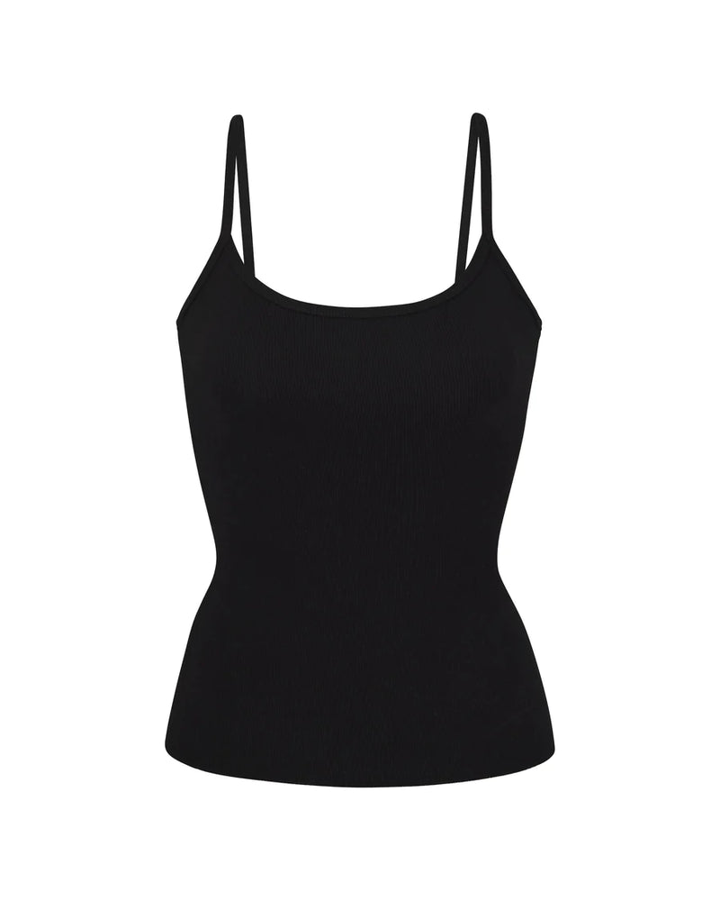 Thin Strap Fitted Tank - Black